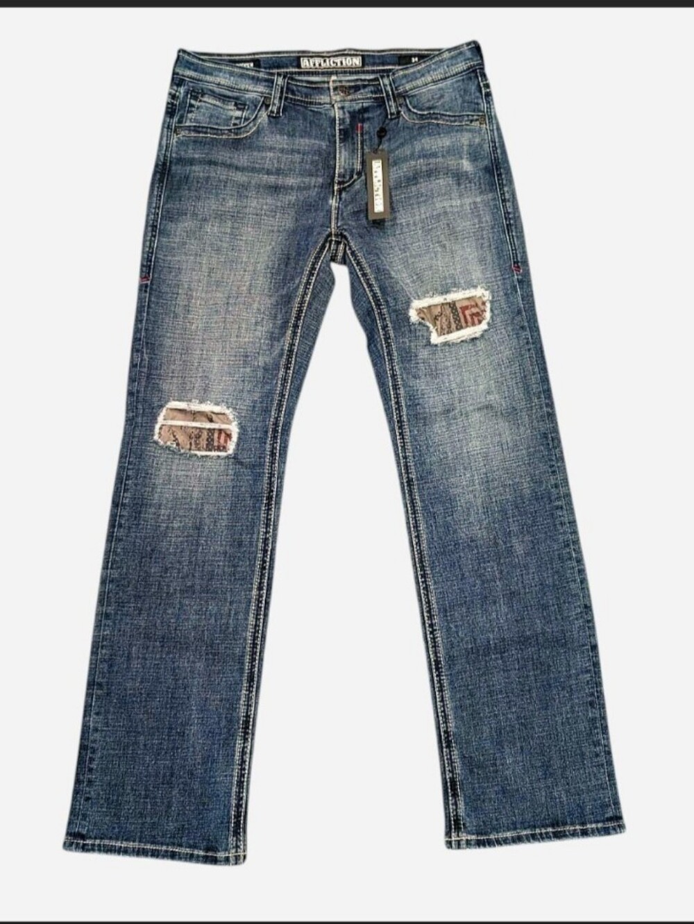 Affliction Cooper Devin Distressed Jeans Medium Wash Cyber Y2K Mens Size 34x34